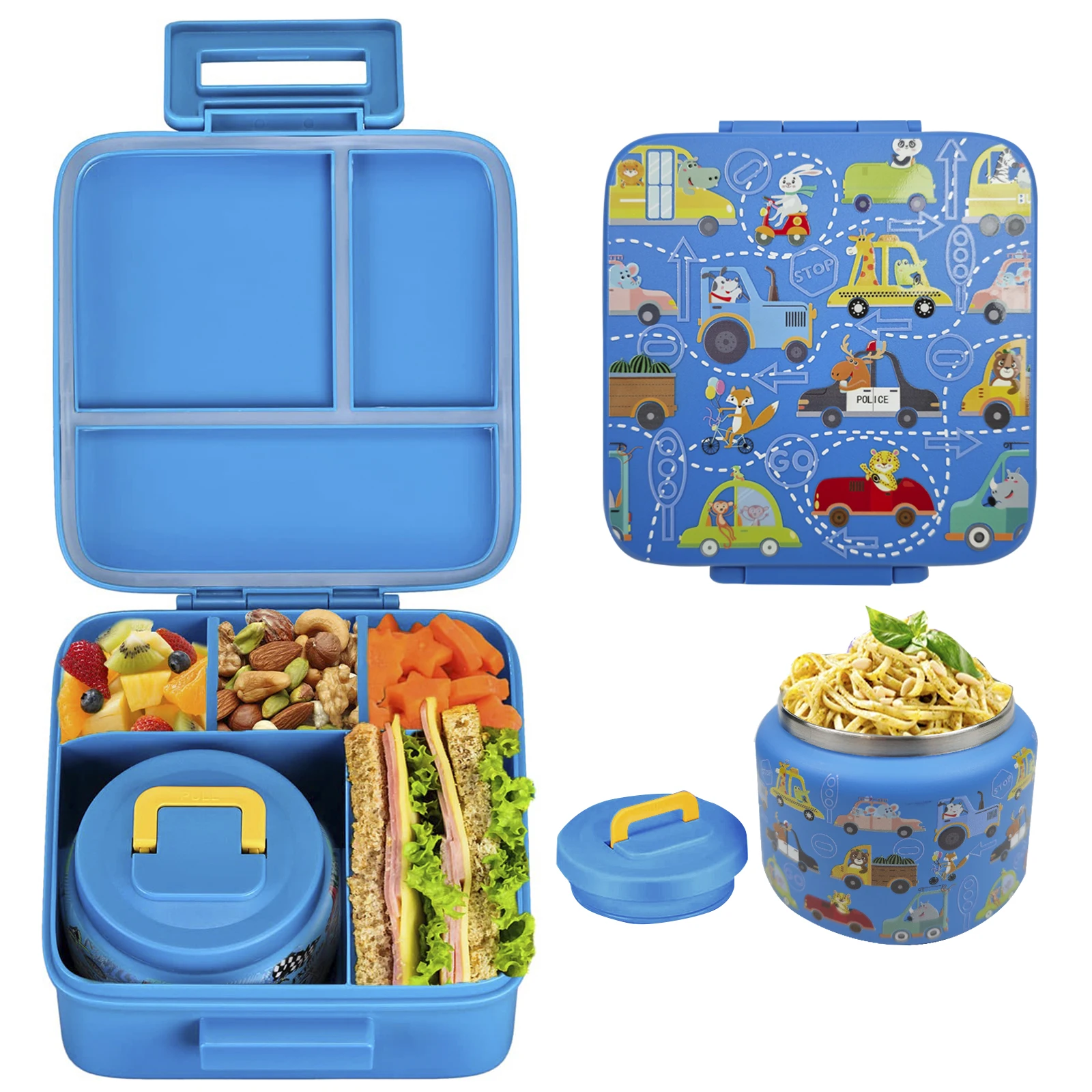 1 set Bento Lunch Box for Kids With 8oz insulated vacuum food jar, Food Containers for School,Microware&Dishwasher Safe