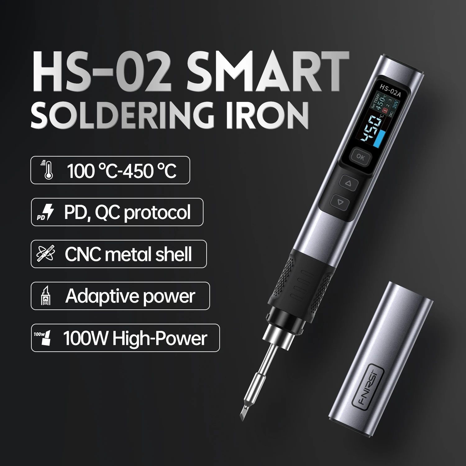 FNIRSI HS-02 Smart Electric Soldering Iron PD 100W Adjustable Constant Temperature Fast Heat Portable Soldering Iron Station Kit