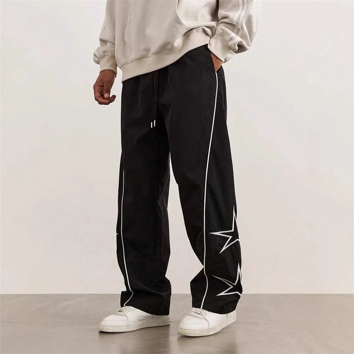 

2025 Sports Paratrooper Pants Women Men's Ice Silk Spring Summer Straight Work Pants Lace-Up Loose Trousers Outdoor Casual Pants
