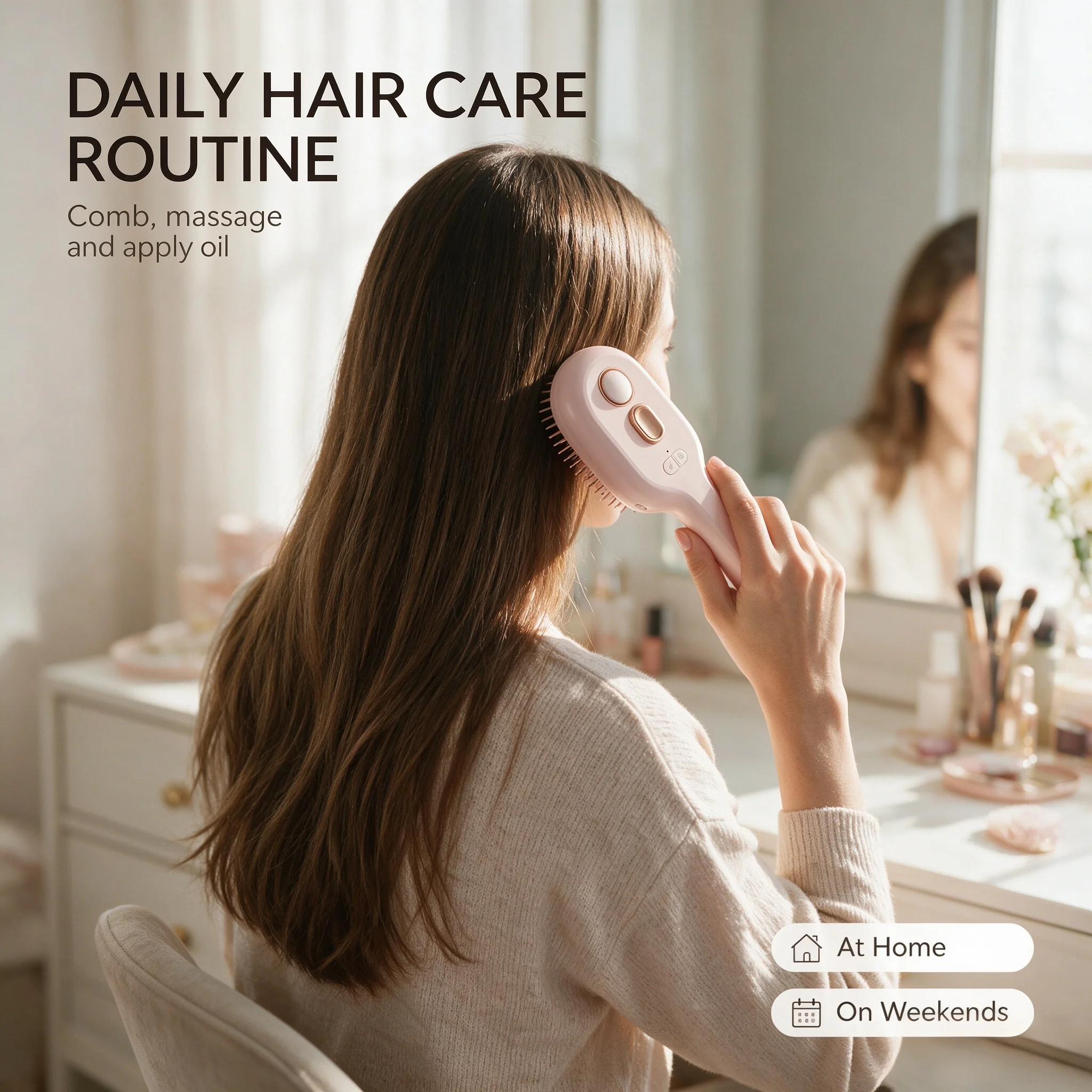 2-in-1 Refillable Mist Hair Brush, Detangling Comb with One-Touch Spray Function for Daily Hair Care
