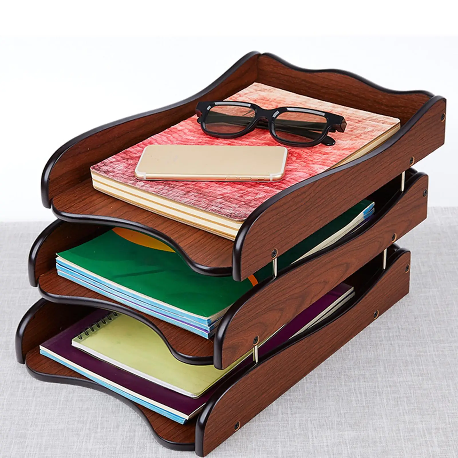 Wood Inbox Tray for Desk Sturdy 3 Tier Paper Tray Organizer File Document Storage Rack for Office School Home Sundries Document