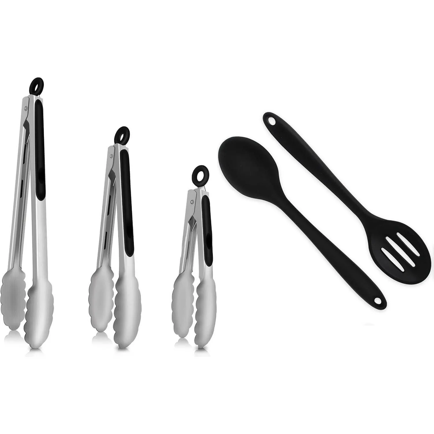 

Tongs,Tongs For Cooking,Kitchen Tongs & Serving Spoons, Silicone Spoon, Set Of 3 Heavy Duty Locking Metal Food Tongs(5 Pcs)