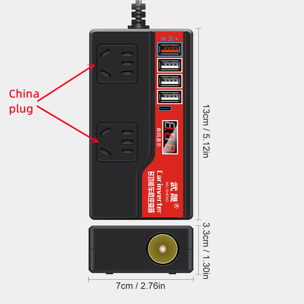 Car Power Inverter DC 12V/24V to AC 220V Auto Power Converter 2000W with 4 USB Ports Socket Digital Display Car Power Adapters