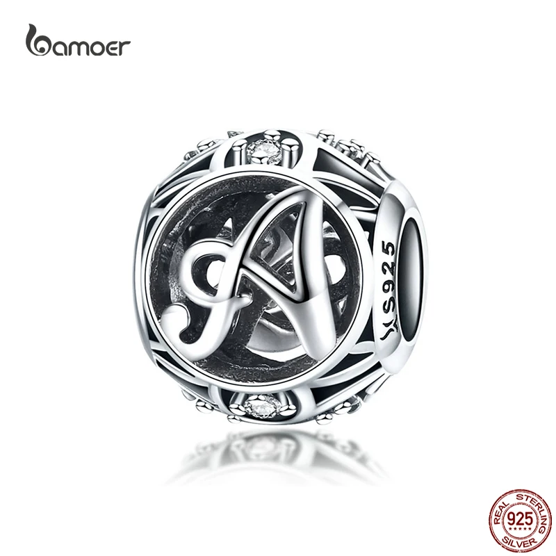 

BAMOER 925 Sterling Silver vintage Letter A-Z Beads Charm For female Original Bracelet Necklace DIY Jewelry Gifts