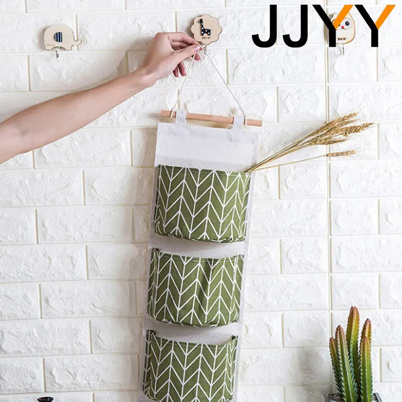 JJYY 3 Laye 7 Laye Creative Cotton and Linen Waterproof Storage Hanging Bag Hanging Pocket Cloth Art Door Sundries Storage