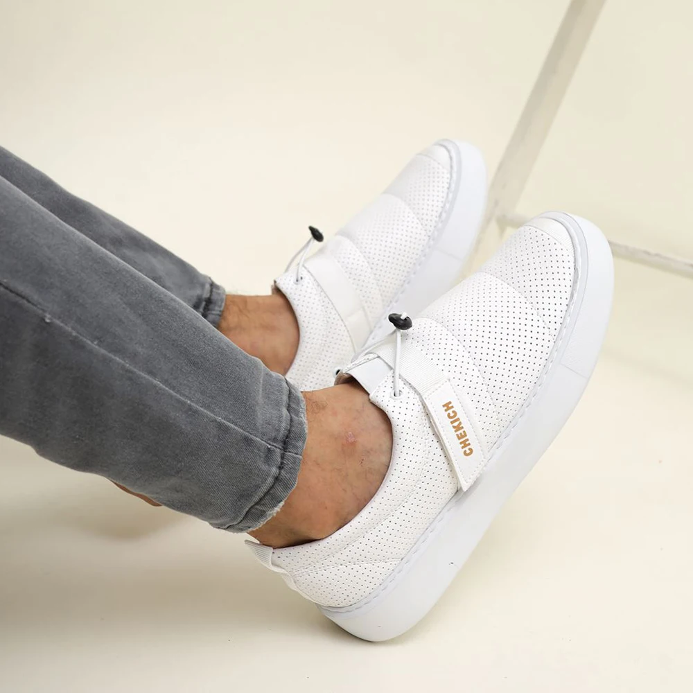 FOH Store Men Shoes White Color Non Leather Elastic Band 2023 Spring and Fall Seasons New Fashion Casual Breathable Sneakers Suits Comfortable Solid Sole Office Fashion Wedding Walking Lightweight 147