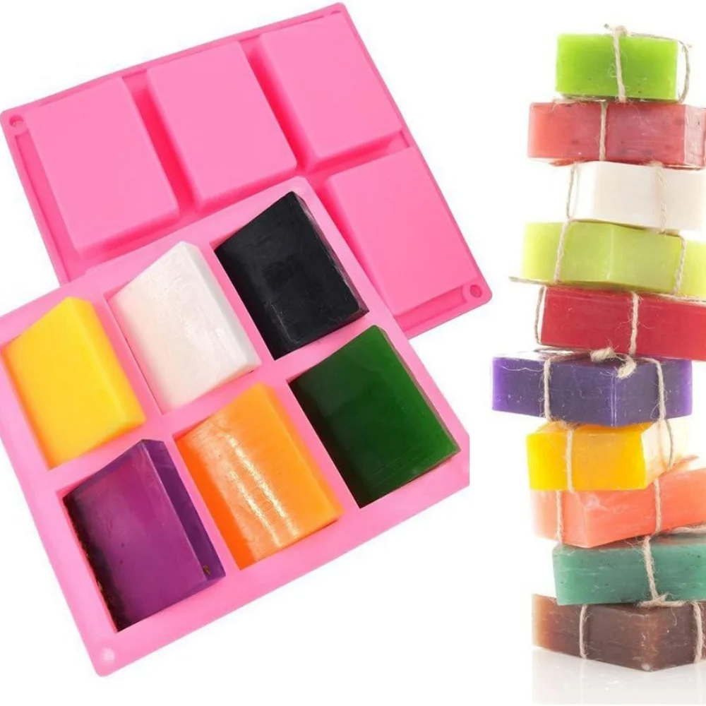 Molde cuadrado para jabón, sartén para brownie de silicona antiadherente de 6 compartimentos, molde cuadrado, molde cuadrado de silicona para chocolate, magdalenas, pan de maíz