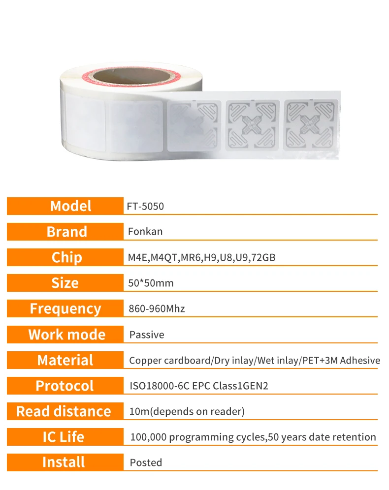 1000pcs UHF RFID Label 73x20mm Passive Sticker Paper Label Tag 860Mhz 960Mhz Long Range Label for Warehouse Manage UHF RFID