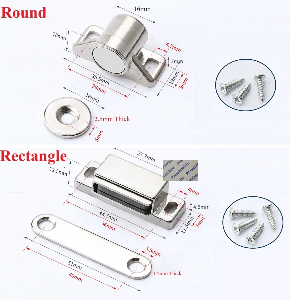 10Pcs Zinc Round Rectangle Cabinet Magnet Catch With Screws Antique Bronze Nickel Black
