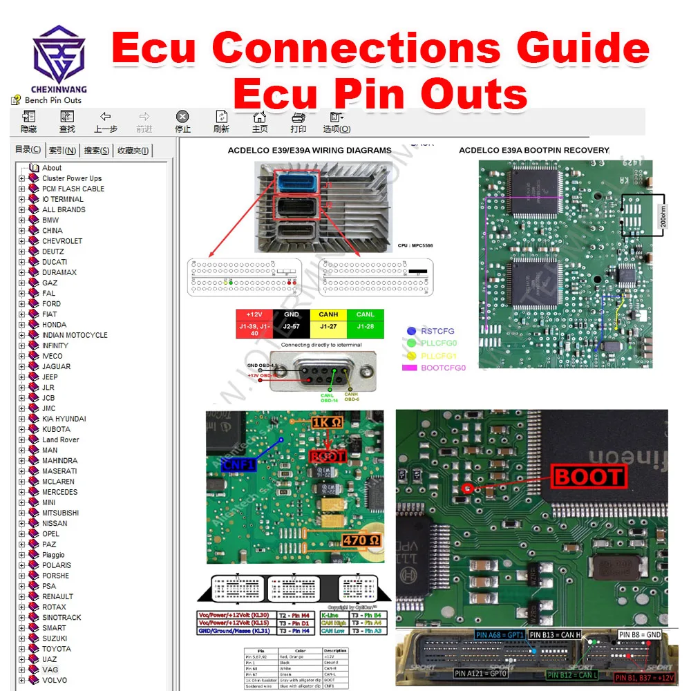 

Направляющая для подключения ЭБУ, штифты, соединения для загрузки, блок управления, ремонтные файлы, схема проводки для загрузки скамьи, программное обеспечение для изходов штифтов ЭБУ