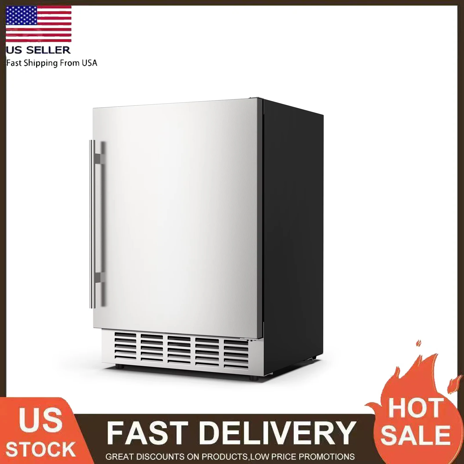 

190 Cans Built-In Refrigerator Beverage Cooler Under Counter Fridge - Silver Stainless Steel