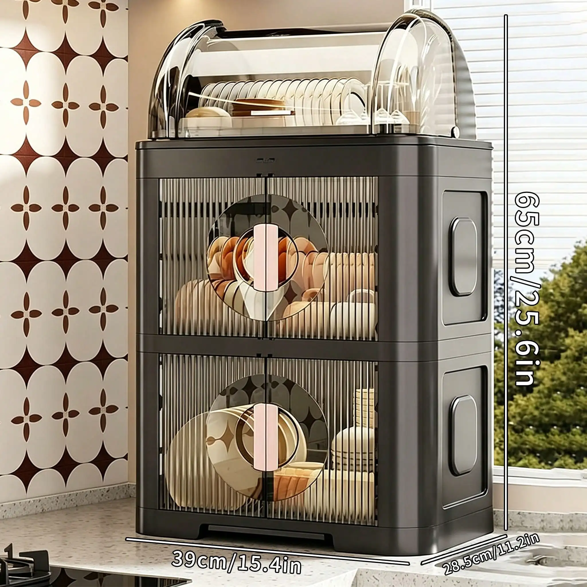 

Multi-Functional Kitchen Cabinet, Dust-Proof & Insect-Proof Double-Layer Large Capacity Tableware Storage Box, Countertop Utensil Organizer, Household Dish Rack