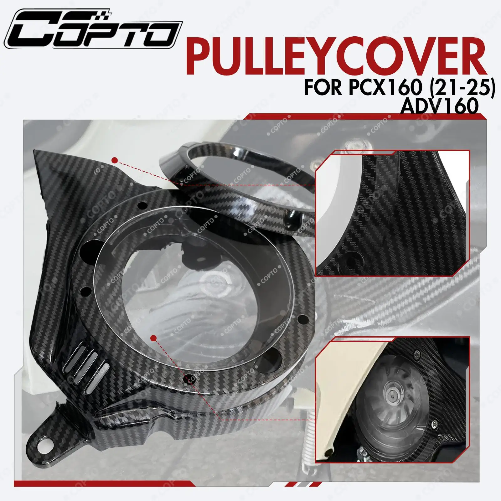 Carbon Fiber Pulley CVT Cover for PCX160 ADV160 2021-2025, Clear Window, Easy Install, Dust/Water Protection