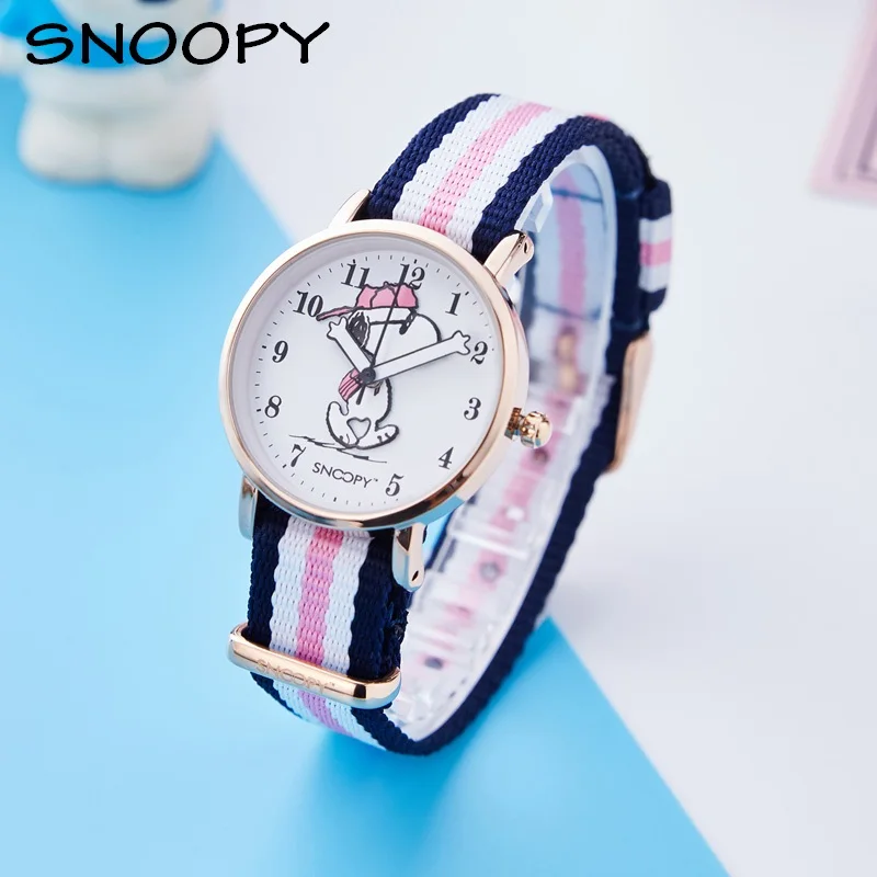 Snoopy Original Girl Young Lady Fashion Cartoon Quartz Wristwatch Nylon Band Children Student Woman Waterproof Lovely Cute Clock