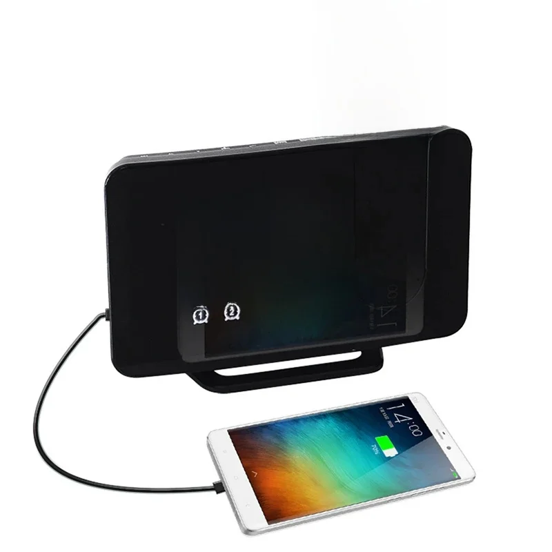 Réveil à projection de chambre à coucher, radio-horloge numérique avec budgétaire, radio FM, luminosité réglable, port USB, alarmes pour touristes