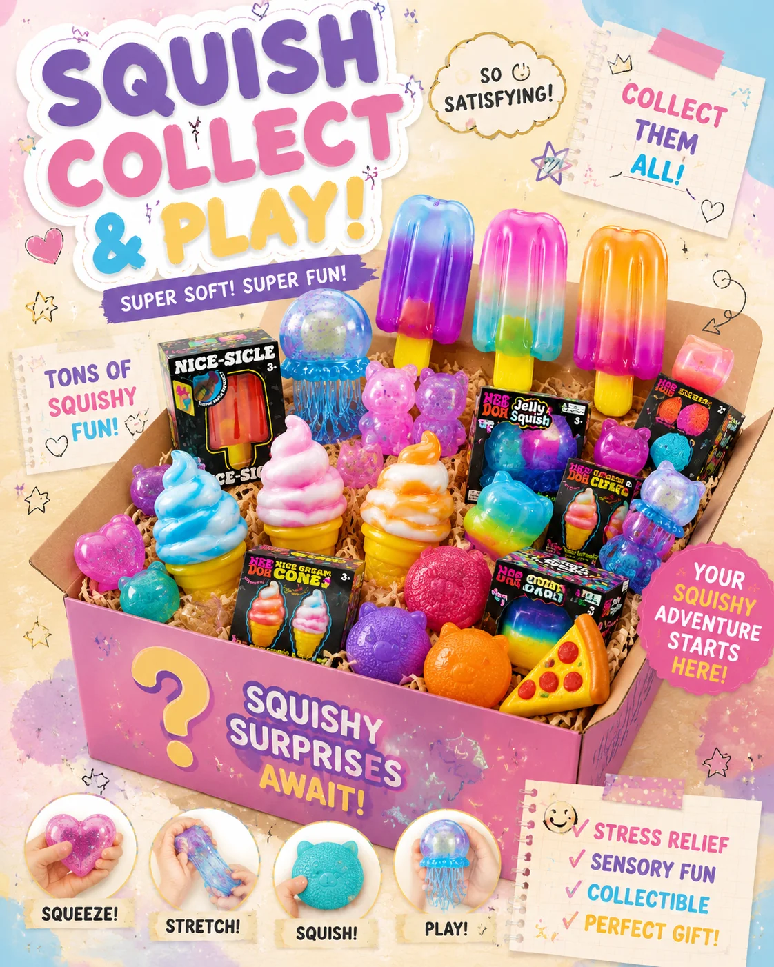 Draws Squishy Mystery Box Random Blind Pack Slow Rising Sensory Fidget Toy Set Stress Relief For Kids Adults