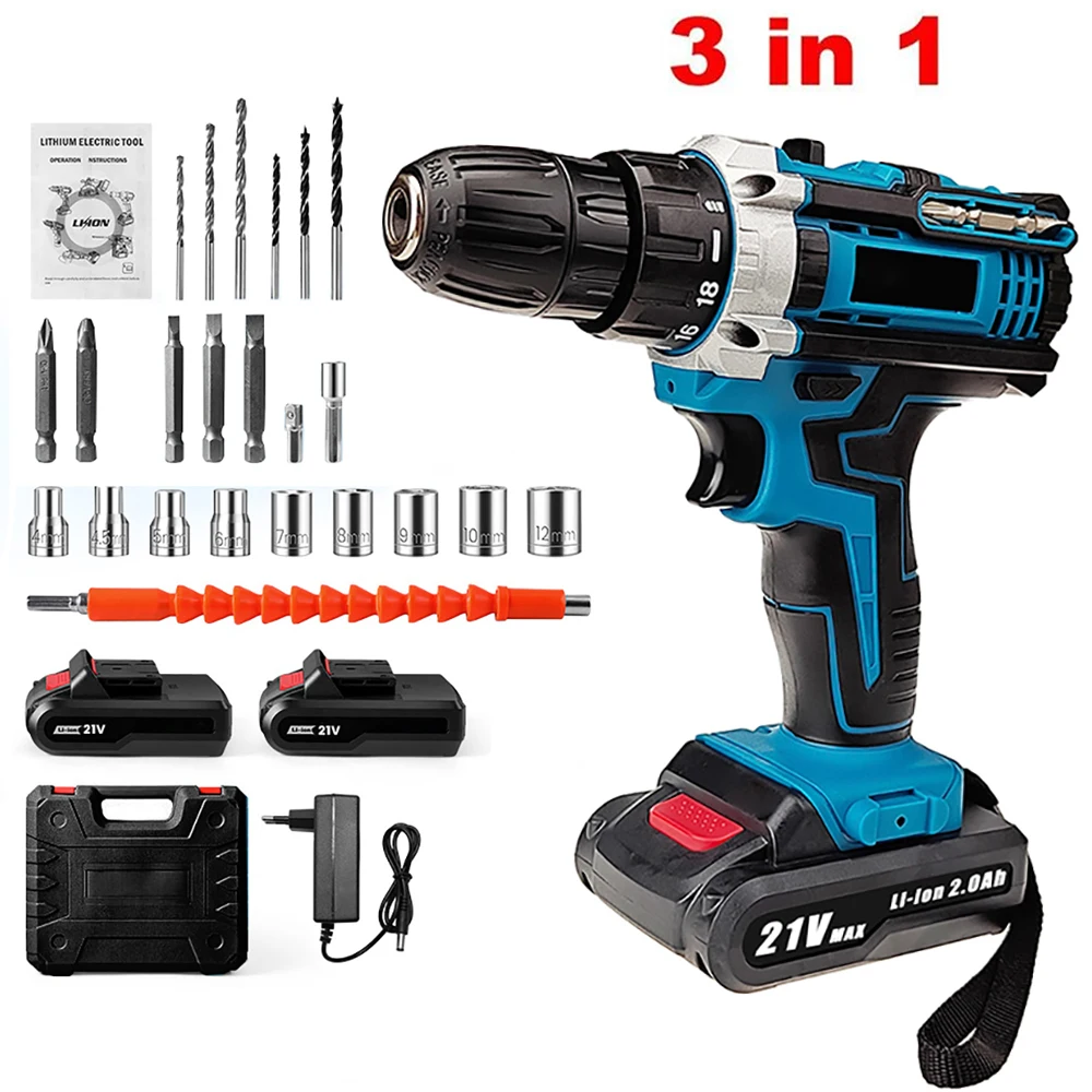 21V Impact Cordless Screwdriver 1600rpm High Speed Speed Rechargeable Battery curtain house driver Power Tools With tool Bits