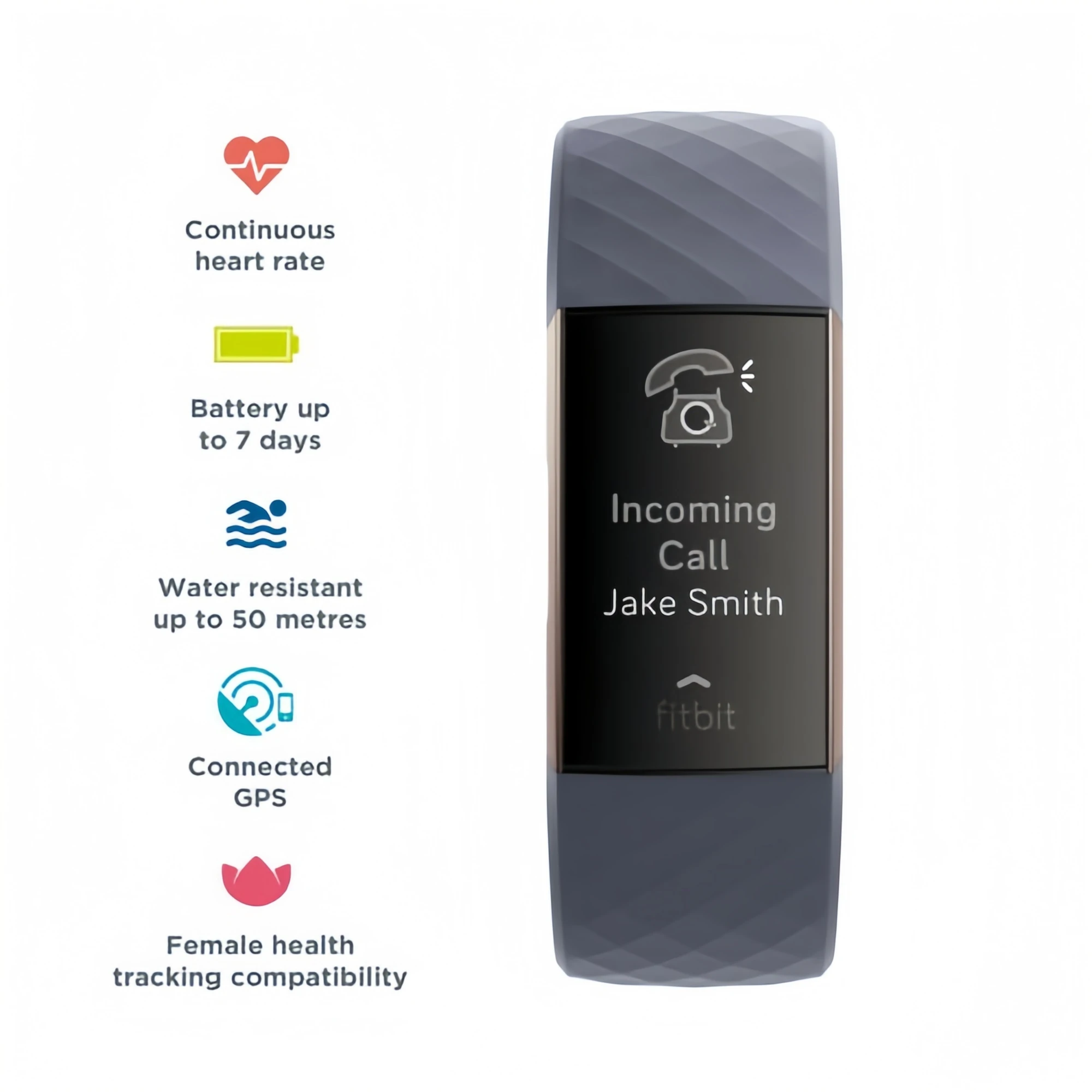 ساعة ذكية لتتبع اللياقة البدنية من Fitbit Charge 3، مراقب معدل ضربات القلب، خطوات النوم، حزام مقاوم للماء للرجال والنساء والرياضات الصحية