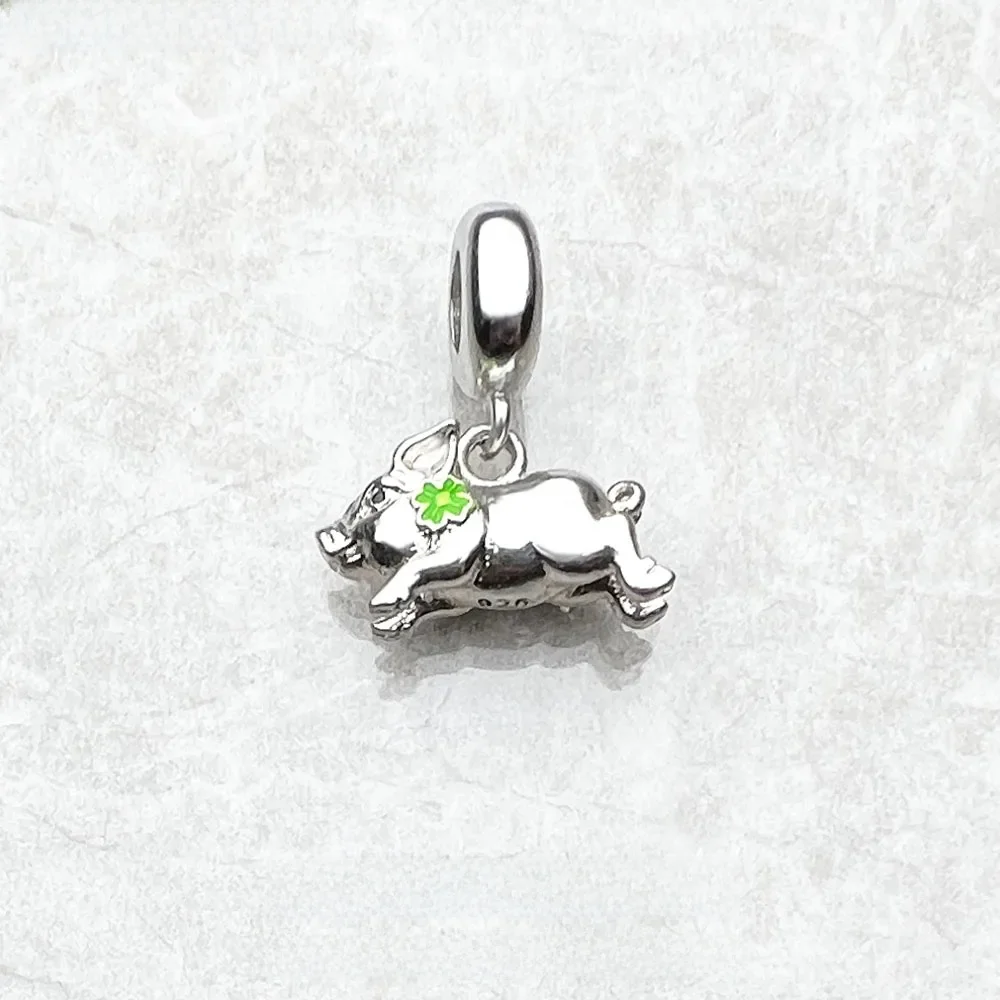 Mała świnia z koniczyny wisiorek urok szczęście 925 Sterling Silver modna biżuteria na prezent dla kobiet mężczyzn — zdjęcie 2