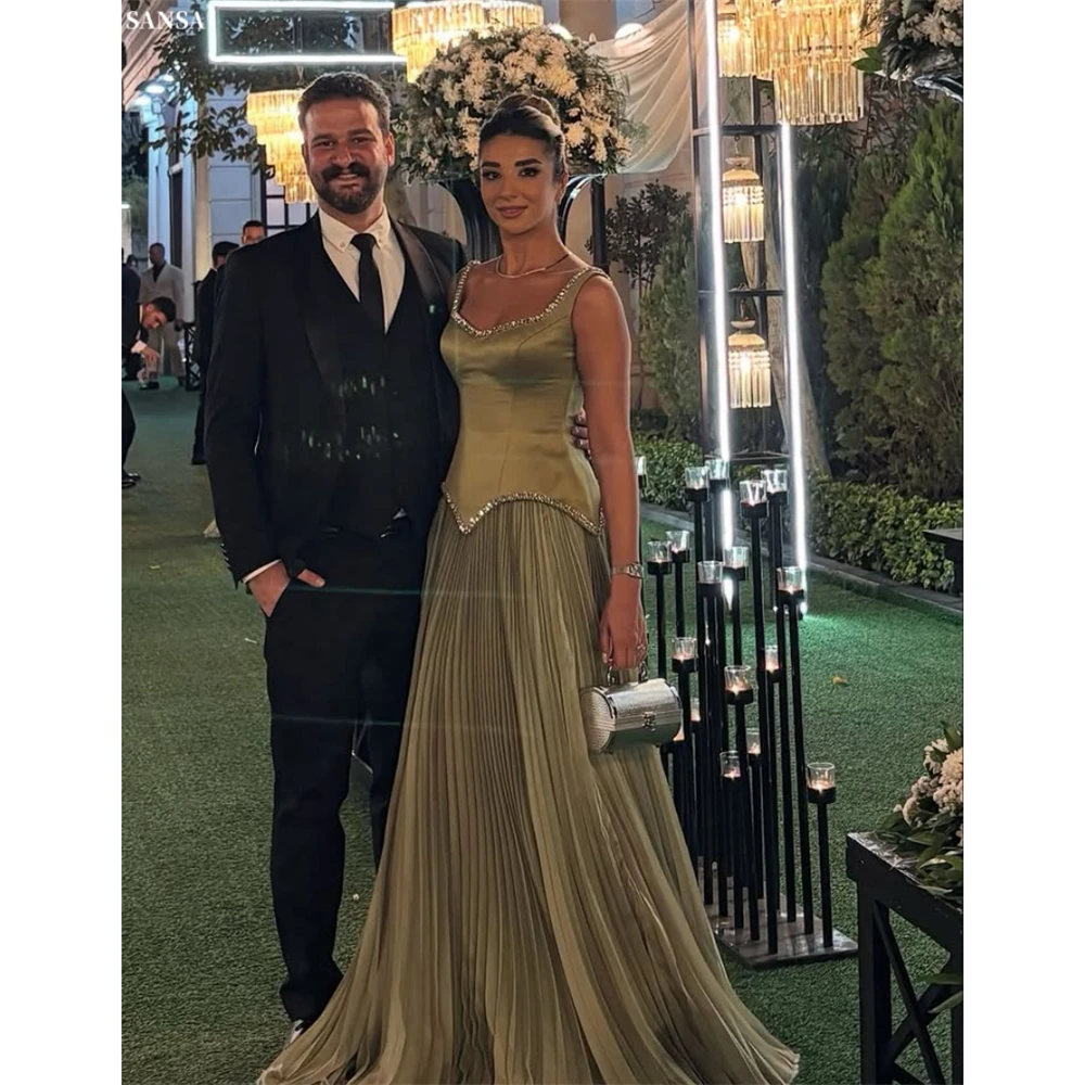 

Sansa Customized Olive Green Square Neck A-Line Prom Dress Crystal Sleeveless Vestidos De Noche Floor-Length Formal Evening 2026