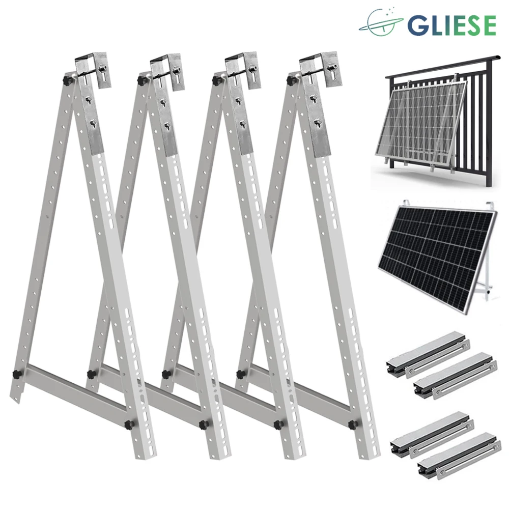 4X Zonnepaneelbeugel 114 cm Platte Kophaak Voor 2 Module PV zonnepaneel Bevestiging balkonkrachtcentrale Balkonleuning 0-90 ° Rut Set