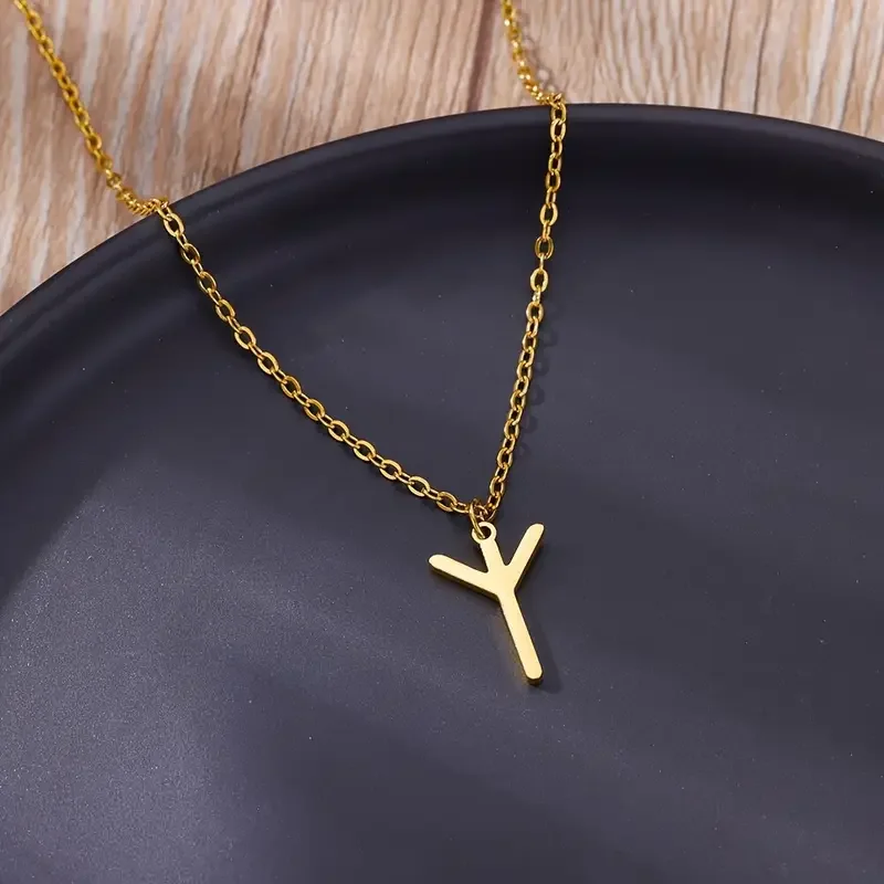 Women's Viking Rune Necklace Gold Color Stainless Steel Y-Shaped Pendant Choker Collars Minimalist Jewelry Fashion Lovers Gifts
