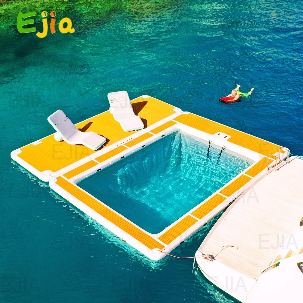 Stock Tragbare aufblasbare schwimmende Schwimmbad-Dock, rutschfeste Unterlage oder Wasser-Hängematten-Dock-Plattform mit Netz für Yacht, Pool, See