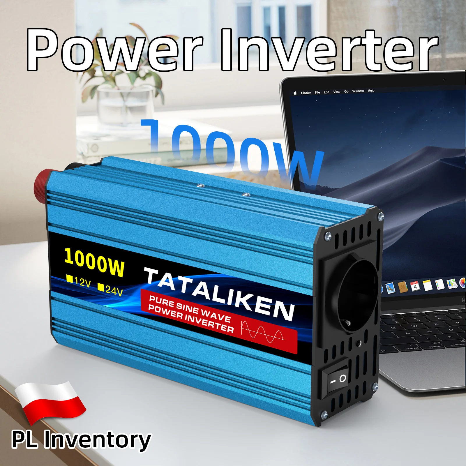 Inverter a Onda Sinusoidale Pura 1000W 4000W da DC 24V a AC 220V 50Hz Convertitore di Potenza Portatile Presa EU