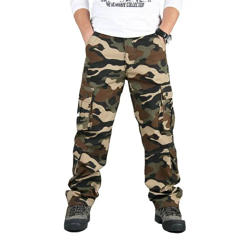 Men\'s Tactical Camouflage Overalls High-Quality Cotton Multi-Pocket Trousers Sports Training Casual Work Pants