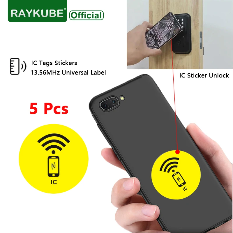 RAYKUBE 5 Pcs IC TAG Sticker 13.56MHz Universal Label Anti-Metal Tag NFC Mobile Phone Access Control Card Sticker