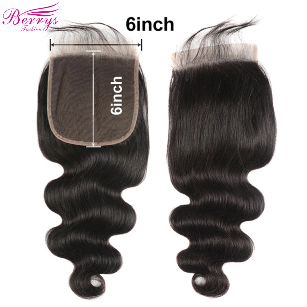 Berrys-Cabello Humano ondulado para mujer, accesorio capilar brasileño con cierre frontal de encaje, 6x6, HD, 4x4, 5x5