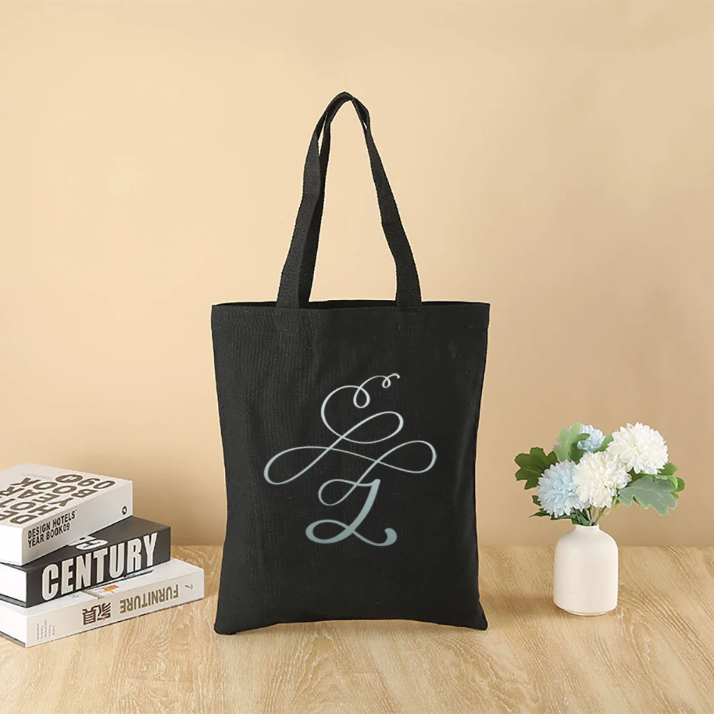 Flower Letter Print Canvas Tote Bag Casual Tote Bag Large Capacity Reusable Women\'s Shoulder Bag Fashion Shopping Bag