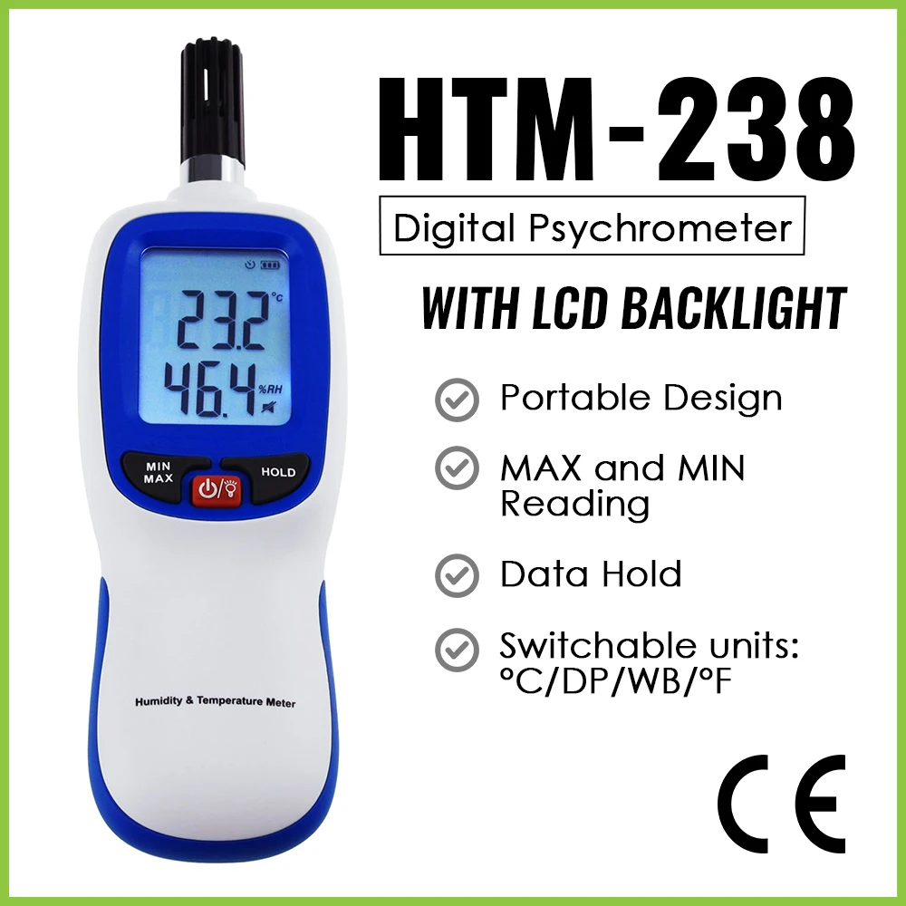 Professional Compact Humidity and Temperature Hygrometer Psychrometer Dew Point We Automatic Power Off for Factories Lab