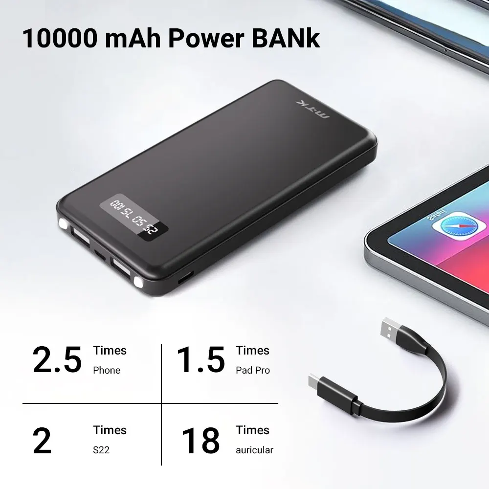 باور بانك محمول أسود 10000 مللي أمبير 37 وات في الساعة شحن سريع 3 منافذ USB وشاشة LED مناسبة لموصلات الهواتف المحمولة والأجهزة اللوحية من النوع C #5