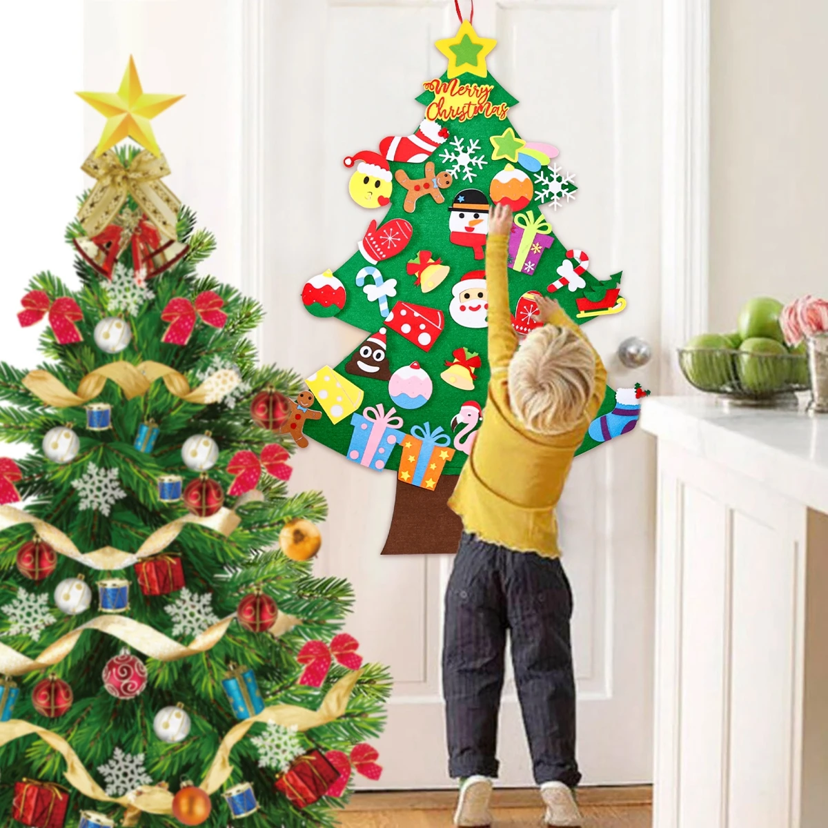 Árbol de Navidad de fieltro artesanal para niños, decoraciones para el hogar, adornos navideños, regalos, árbol de Navidad, Año Nuevo 2024, 2025