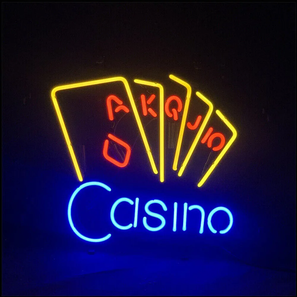 

Promotion Casino Poker Game Neon Light Sign Custom Handmade Real Glass Tube Beer Bar Store Gambling House Decor Display Lamp