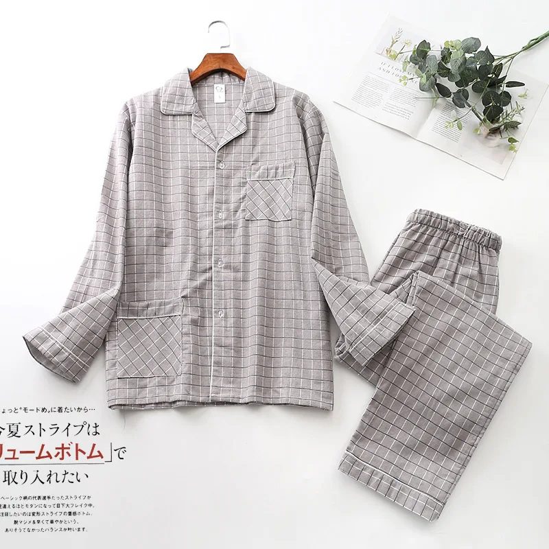 2024 Spring Autumn Men Casual Pajama Sets Male 100% Cotton Flannel Sleepwear Suit Men Long Sleeve Turn-down Collar Home Clothes