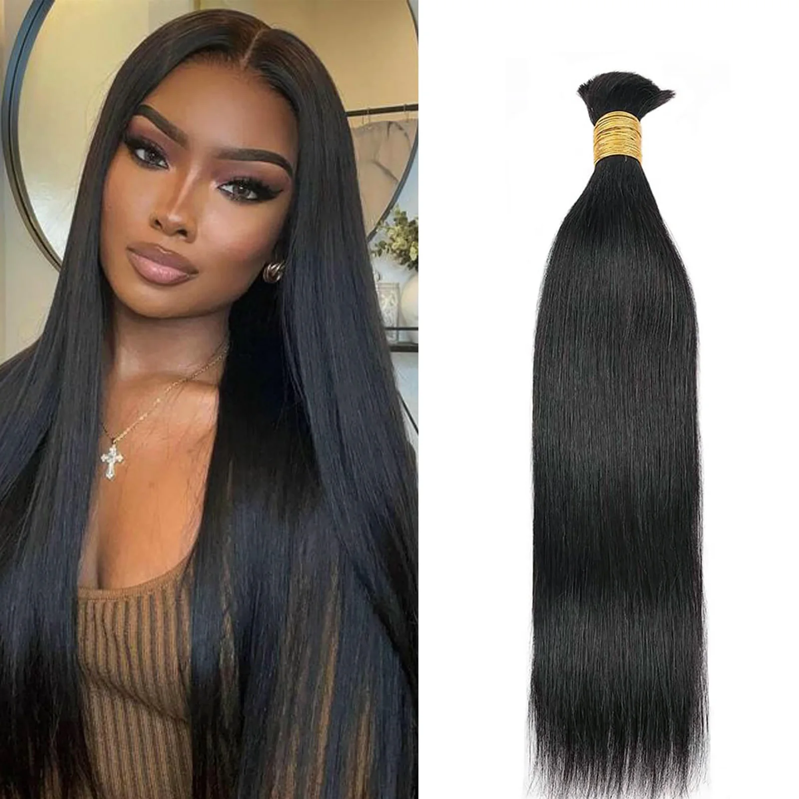 

Straight Bulk Human Hair For Braiding Boho Knotless Braid 1/2/3 100% Remy Human Hair Percent Human Braiding Human Hair For Women