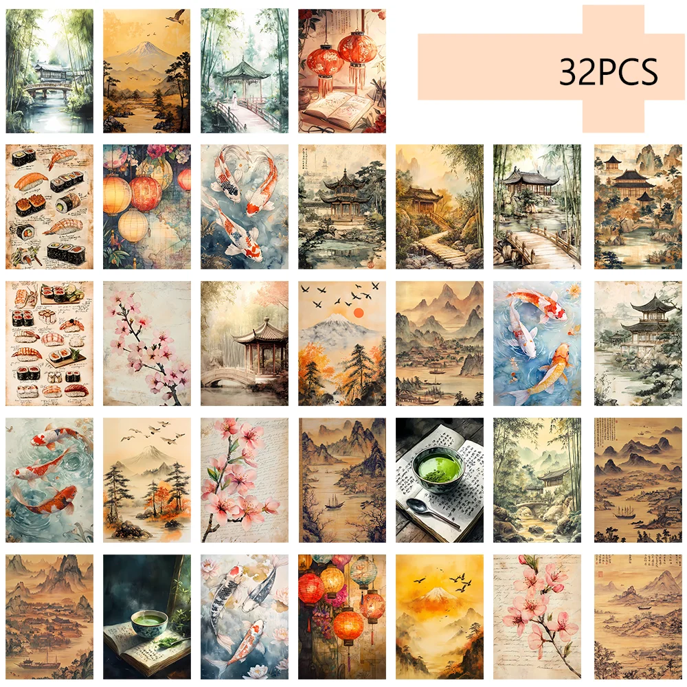 32 Stück, japanisches Postkarten-Set, Architektur, Geburtstags-/Jubiläumsgeschenke, Sammlerstücke, geeignet zum Verschenken, versandfähig. – Detail 4