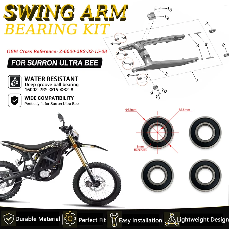 For SURRON Ultra Bee Electric Motocross Swing Arm Bearing Kit Sur-Ron Ultrabee /HP OEM Stock Rear Swingarm Pivot Bearings Parts