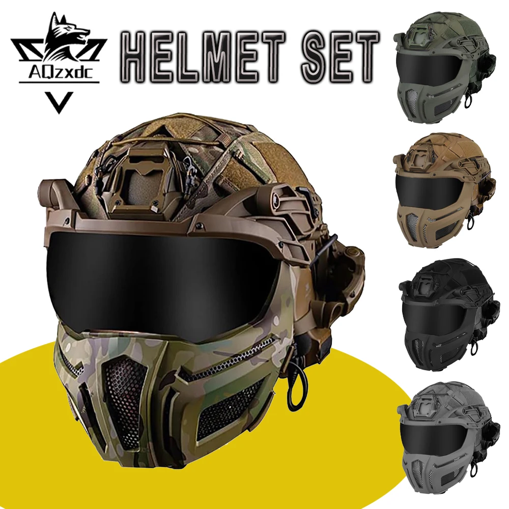 

Tactical Airsoft Fast Helmet Set with Headset Mask Goggles Helmet Cover Adjustable Outdoor Gear for CS Paintball Hunting Game