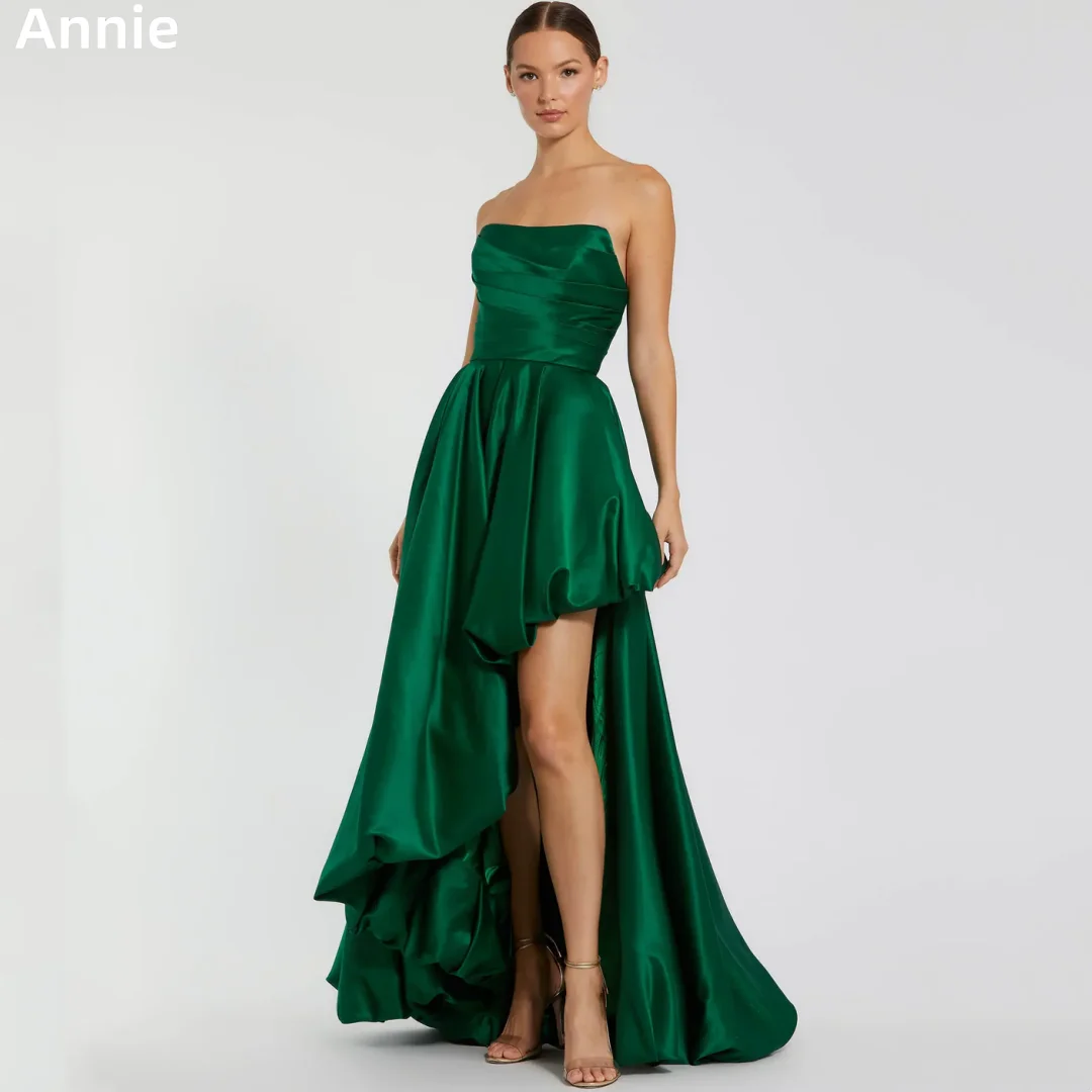 

Annie плиссированные атласные платья для выпускного вечера с открытыми плечами Зеленые вечерние платья Элегантные женские вечерние платья فساتين سهرة
