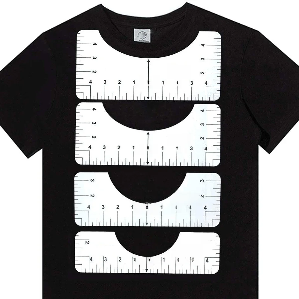 Règle de guidage de T-Shirt, outil d'alignement de chemise, règle d'alignement de T-Shirt avec tableau de taille de vêtements pour adultes, jeunes et tout-petits, 4 pièces