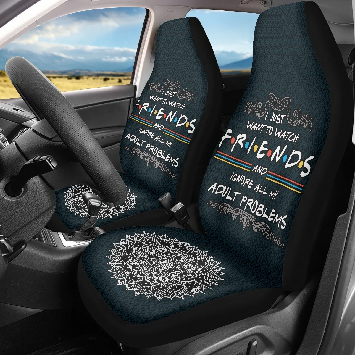 Car Seat Covers Ethnic Style Friends Mandala Pattern Vehicle Protector Easy Installation High Quality Brand Design for Women Men