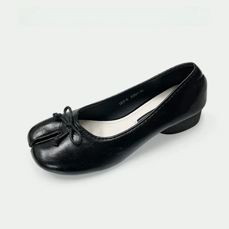 Tabi chaussures Ballet Falts ballerine en cuir chaussures pour femmes bout fendu chaussures plates Tabi sans lacet mocassins à fond souple avec nœud papillon