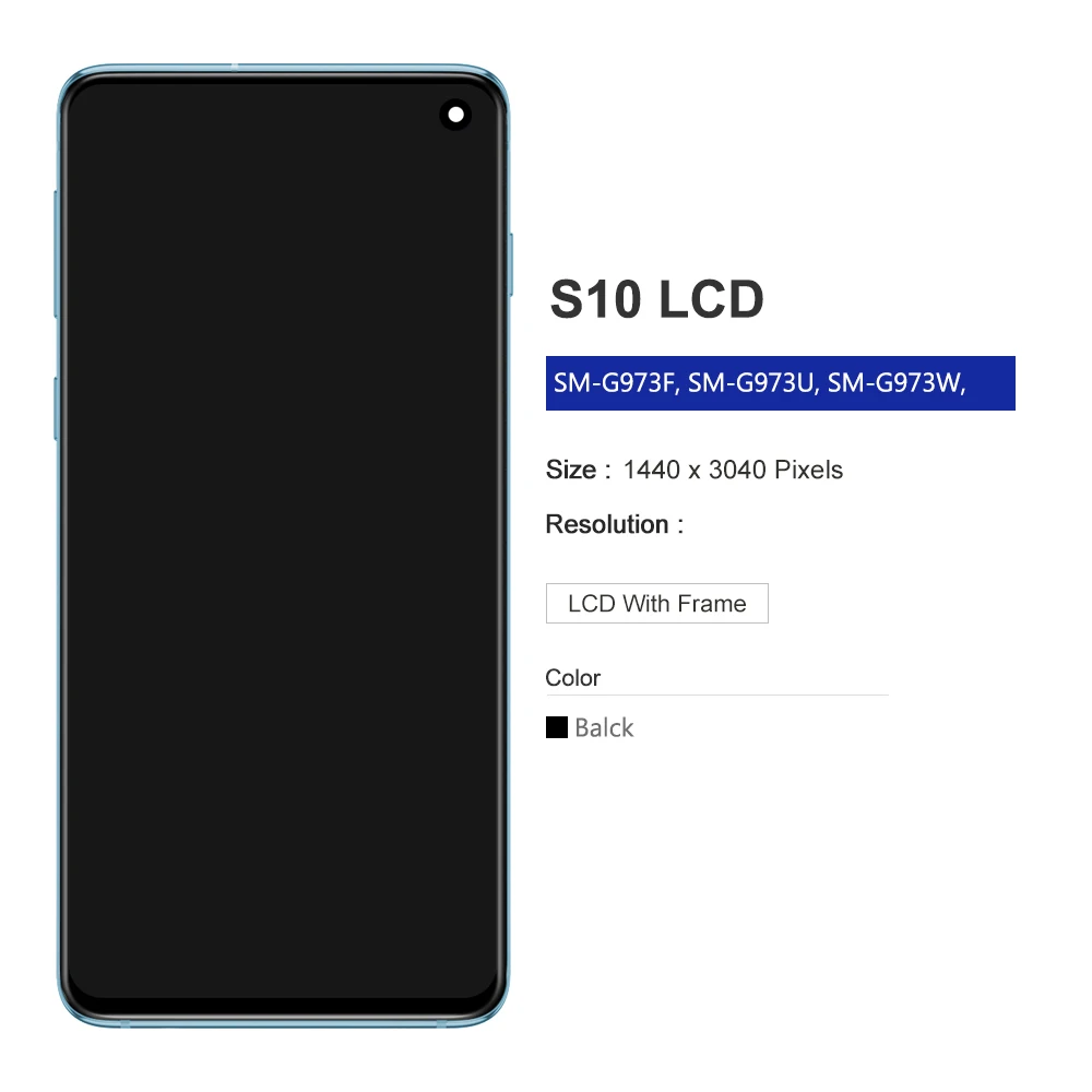 Tested TFT For Samsung S10 SM-G973F SM-G973U SM-G973W LCD Display Touch Screen Digitizer Replacement With Frame