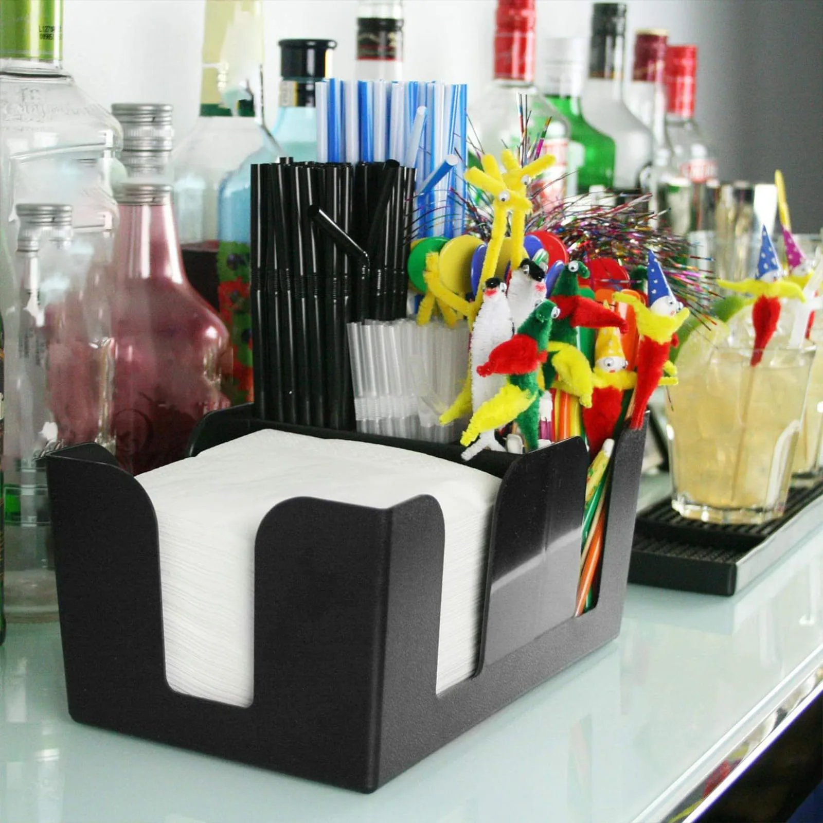 

Bar Caddy Organizer 6 Compartments Holds Napkins Toothpicks Portable Bar Organizer for Restaurant Kitchen Home Office Countertop