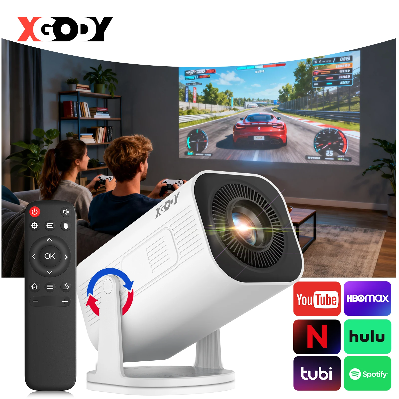 Proyector XGODY Gimbal 3 Pro 4K Wifi6 Android Mini Beamer 300 ANSI Doble WIFI BT5.4 1280*720P Cine en Casa Portátil para Exteriores