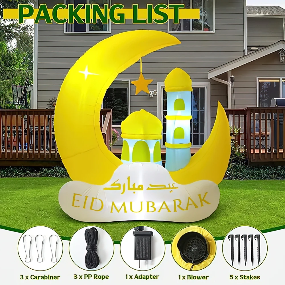 Decorações infláveis ao ar livre do Ramadã Quintal muçulmano com luzes LED Eid Mubarak infláveis jardim islâmico