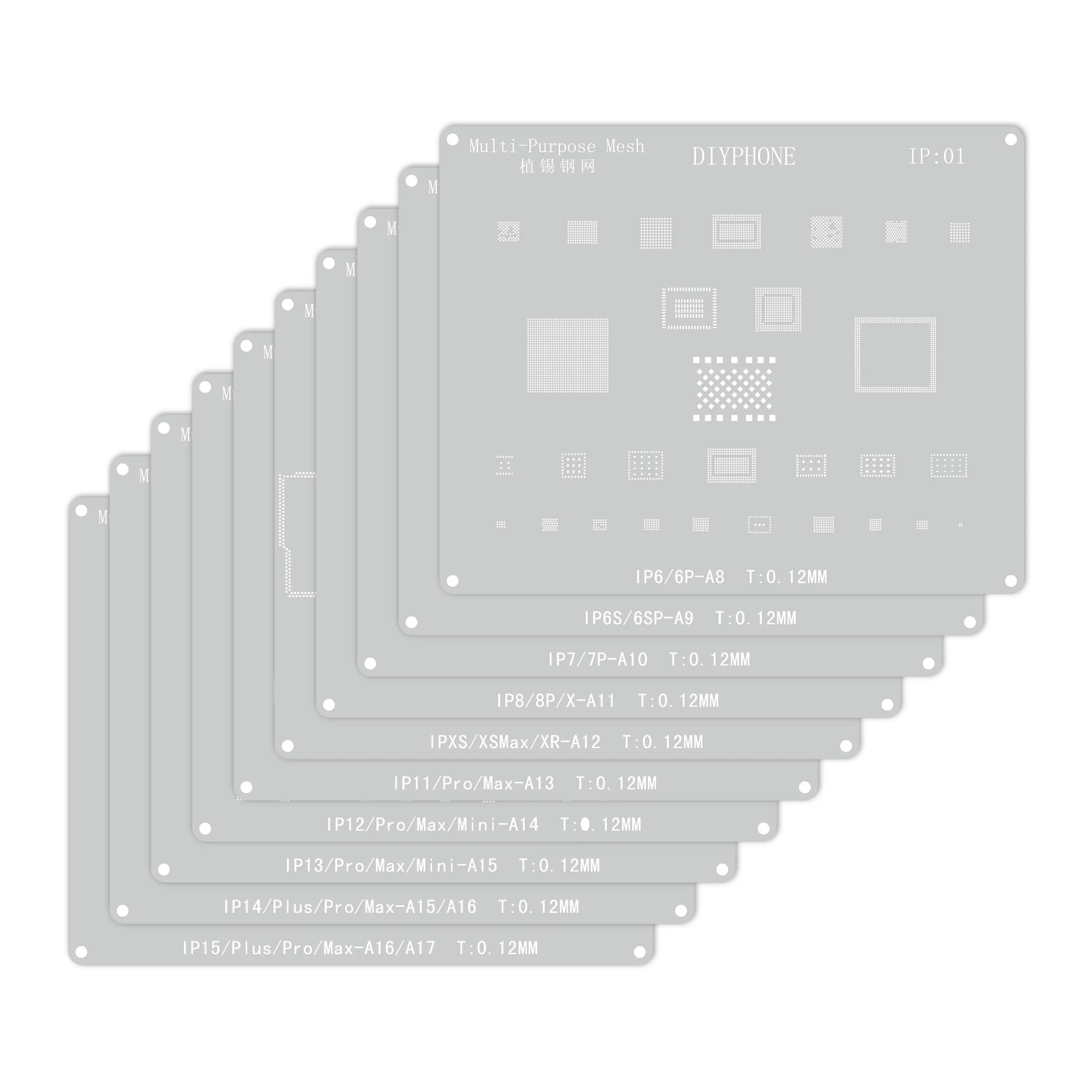 DIYPHONE Comprehensive BGA Reballing Stencil for iPhone 15 14 13 11 12Pro XS MAX XR 8 7 6 IC Chips NAND CPU Tin Plant Steel Mesh